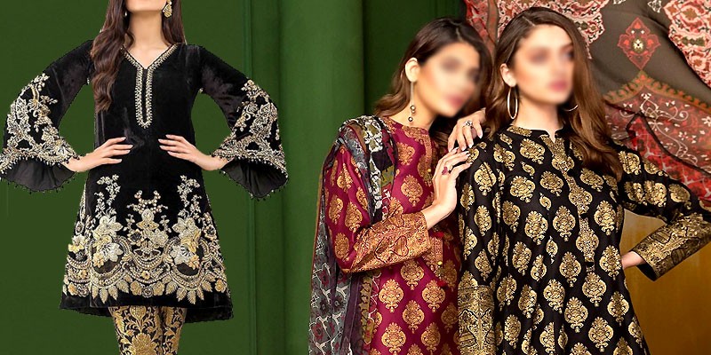 Velvet Dress Designs in Pakistan in Best fabric embroidered velvet dresses