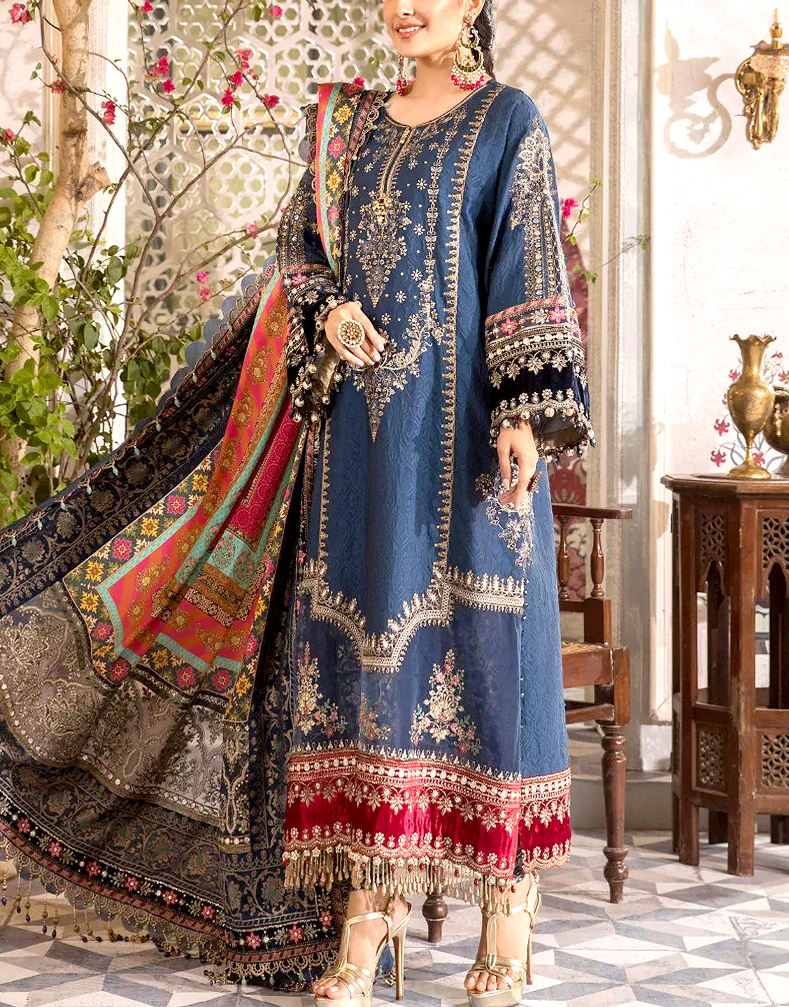 Heavy Embroidered Chiffon Wedding Dress 2024 with Jamawar Trouser Price ...