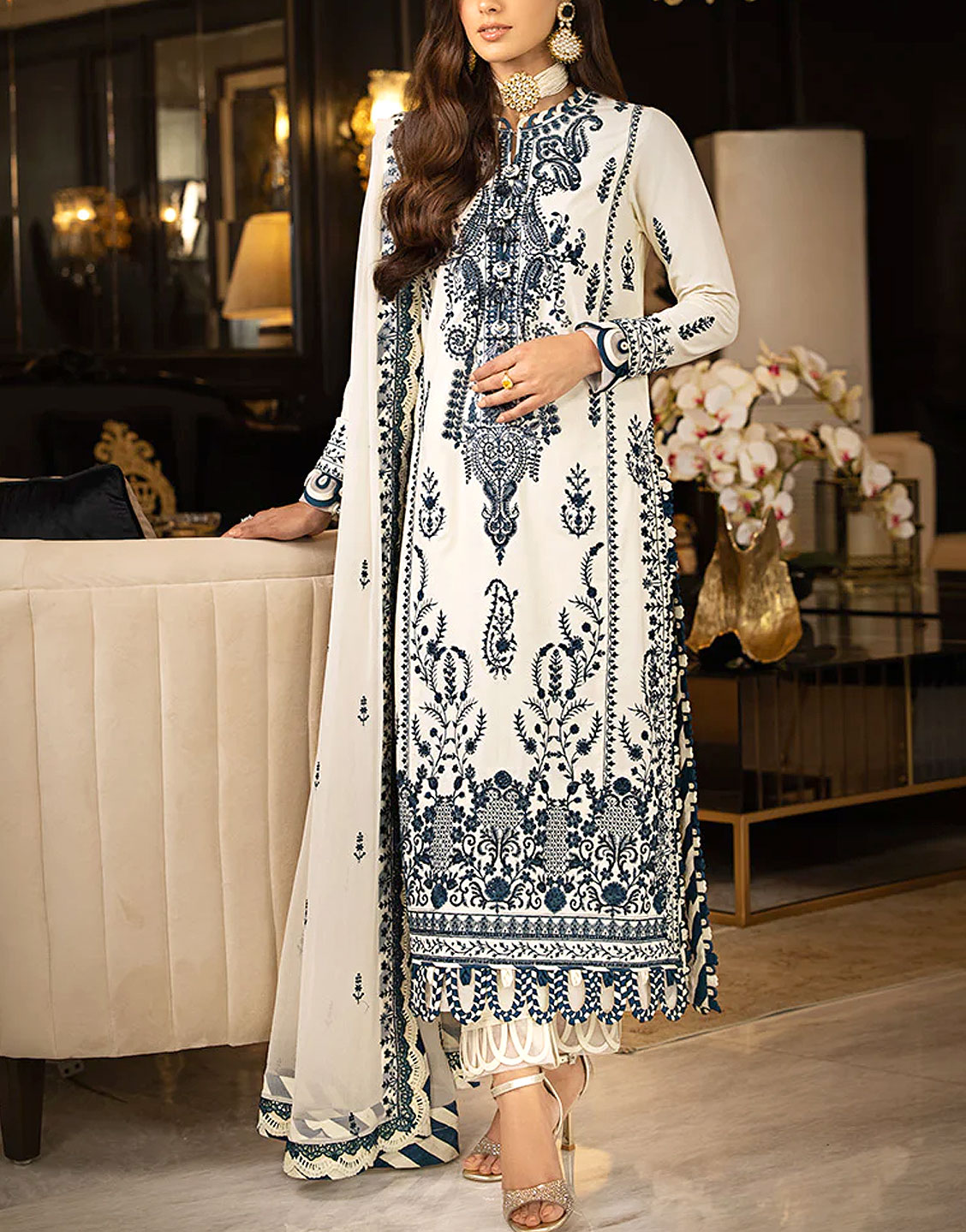 Heavy Embroidered White Chiffon Party Wear Dress 2024 Price in Pakistan ...