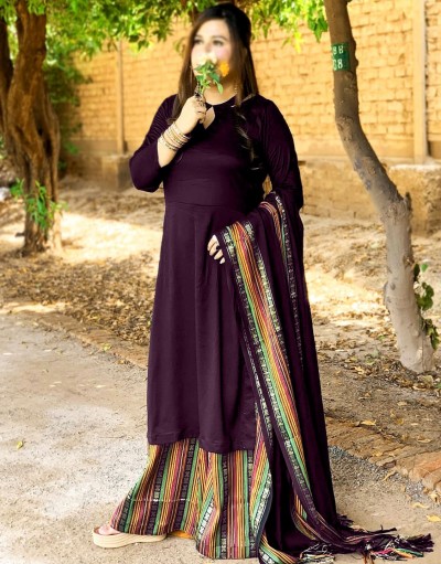 Traditional 3-Pieces Purple Sussi Dress 