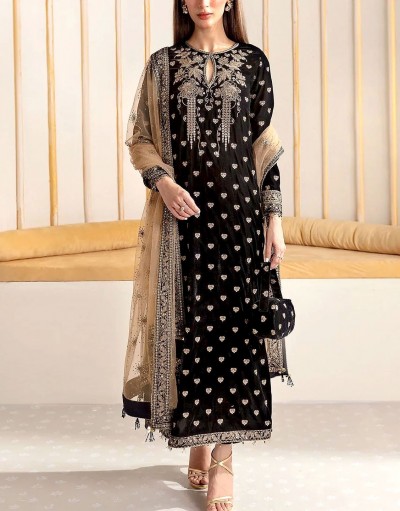 Handwork & Heavy Embroidered Black Velve