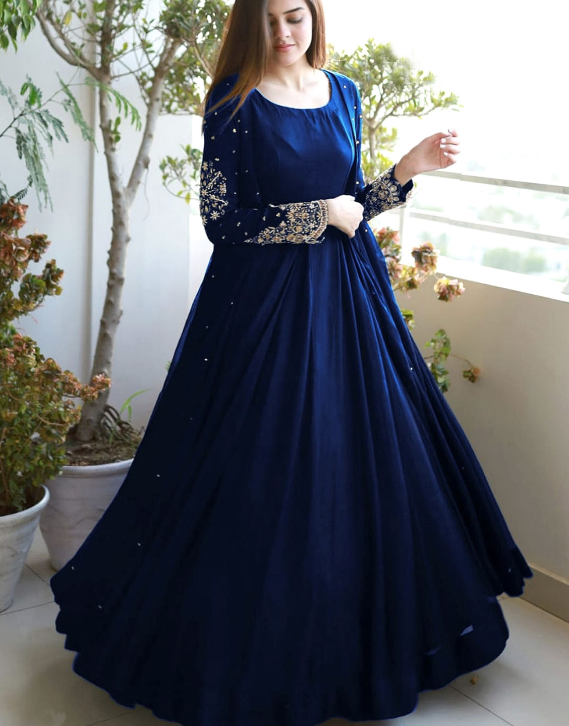 Readymade 3-Piece Silk Maxi with Embroid