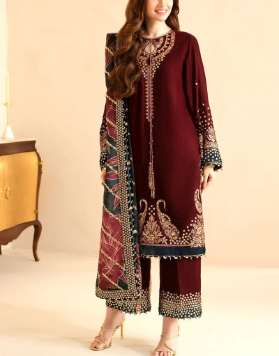 Formal Embroidered Maroon Velvet Dress 2