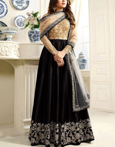 Indian Embroidered Black Chiffon Party W