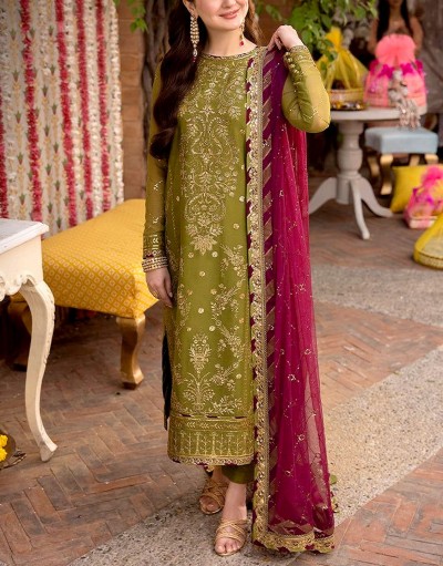 Heavy Embroidered Fancy Chiffon Mehndi D