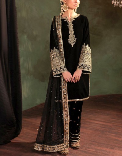 Fancy Embroidered Velvet Party Wear Dres