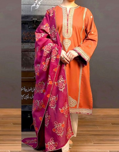 Elegant Embroidered Lawn Dress with Digi