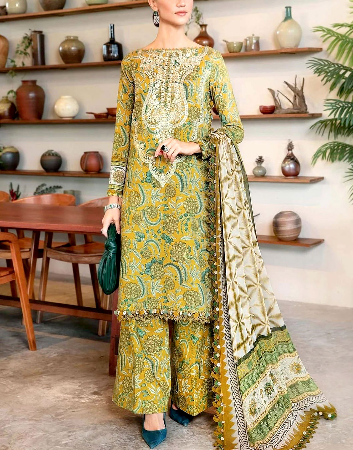 All-Over Print Embroidered Lawn Dress wi